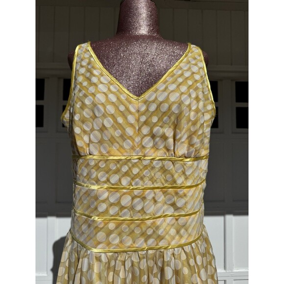 Vintage Robbie Bee Fit and Flare Polka Dot Yellow & White Midi Dress Zipper Sz14 - Picture 2 of 12